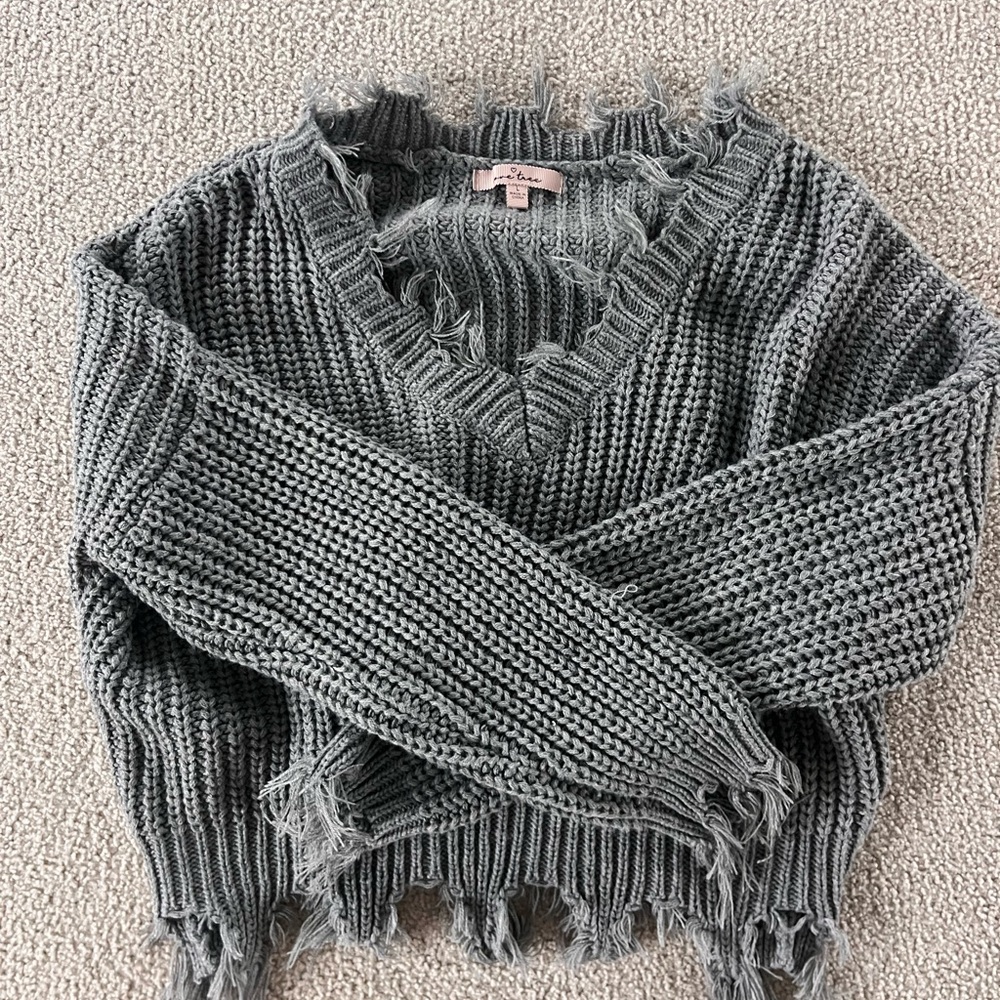 Distressed Gray Knit Sweater